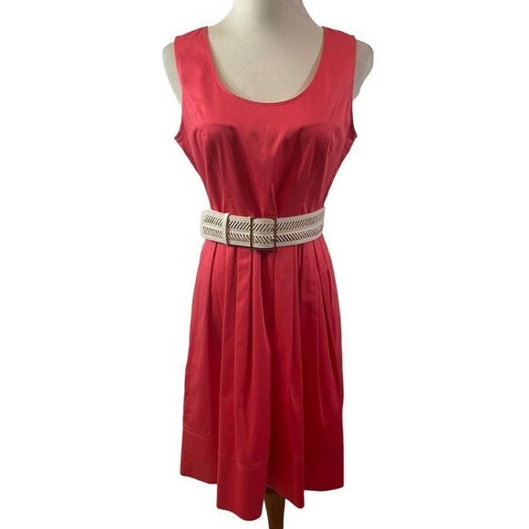 Calvin Klein Coral Sleeveless Belted Dress Size 4 - Picture 1 of 9